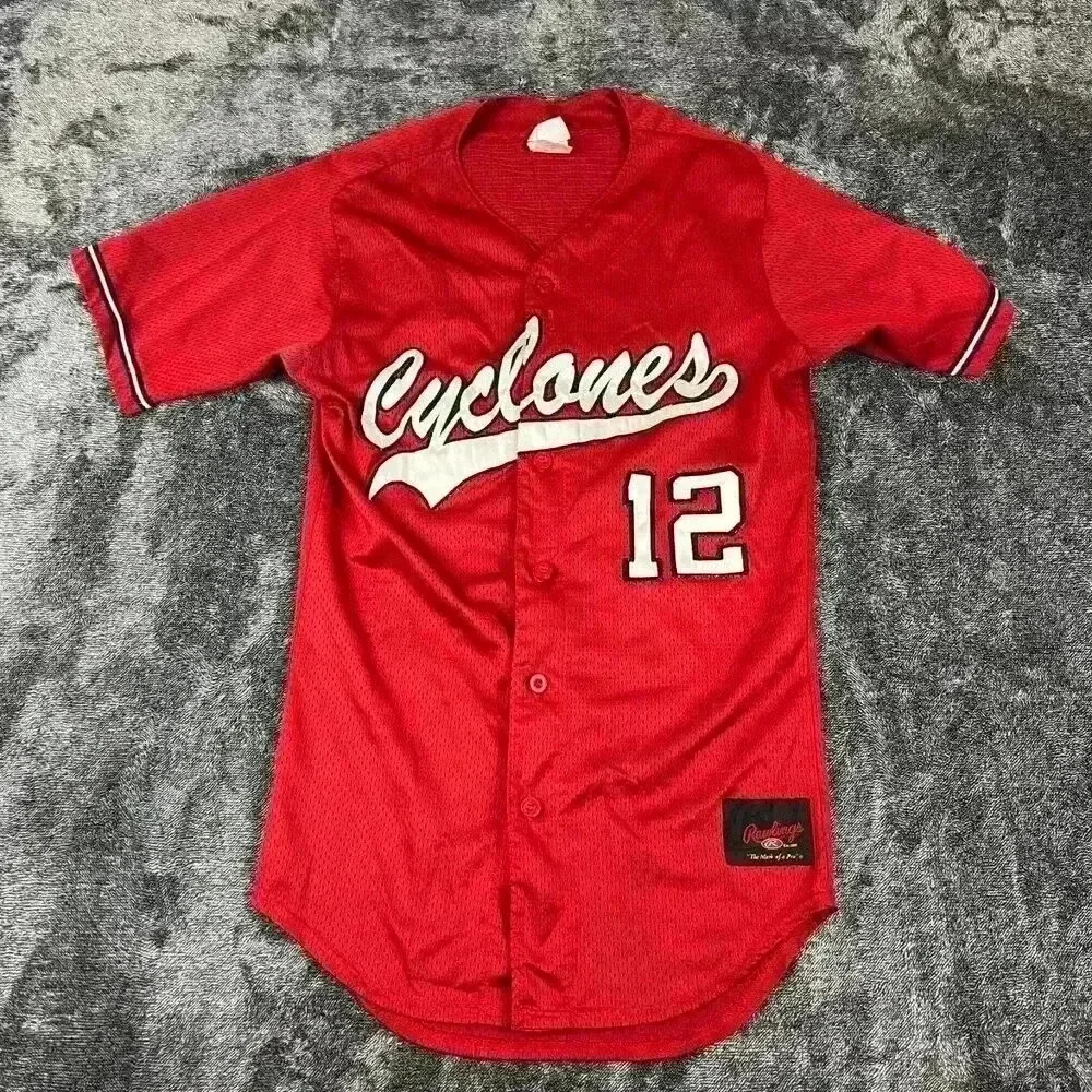 Vtg Rawlings Cyclones #12 USA AAU Baseball Sports Jersey Red Size S Adult